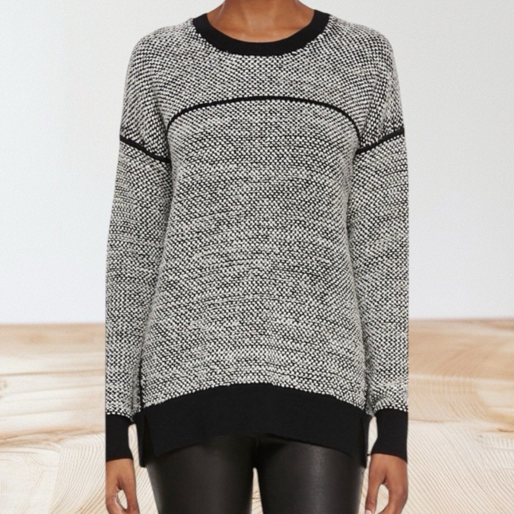 Vince Textured Birdseye Black & White Crewneck Sweater | XS